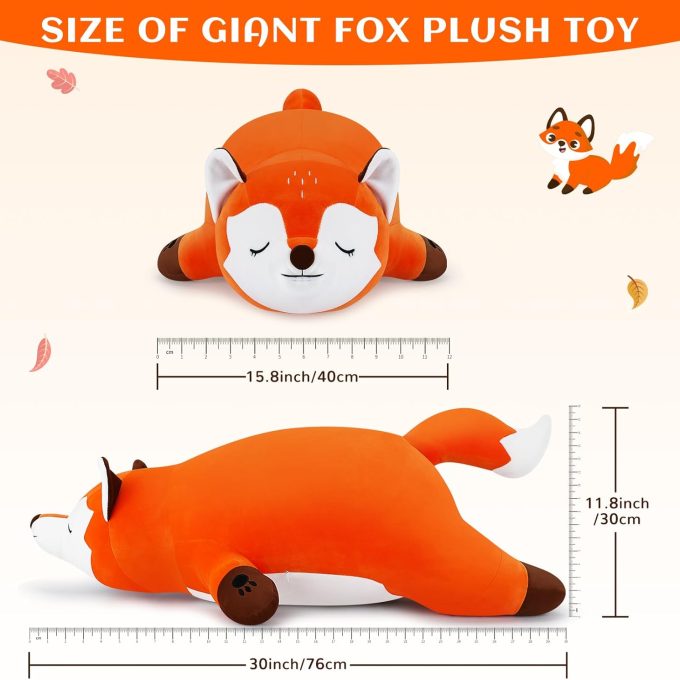 30'' Giant Foxy Plush Stuffed Animal- Fox Plush Pillow, Orange Fox Plushies, Large Sleeping Fox Plush Toy, Cute Hugging Plush Pillow, Room Decor Christmas Birthday Gifts for Kids Girls Boys