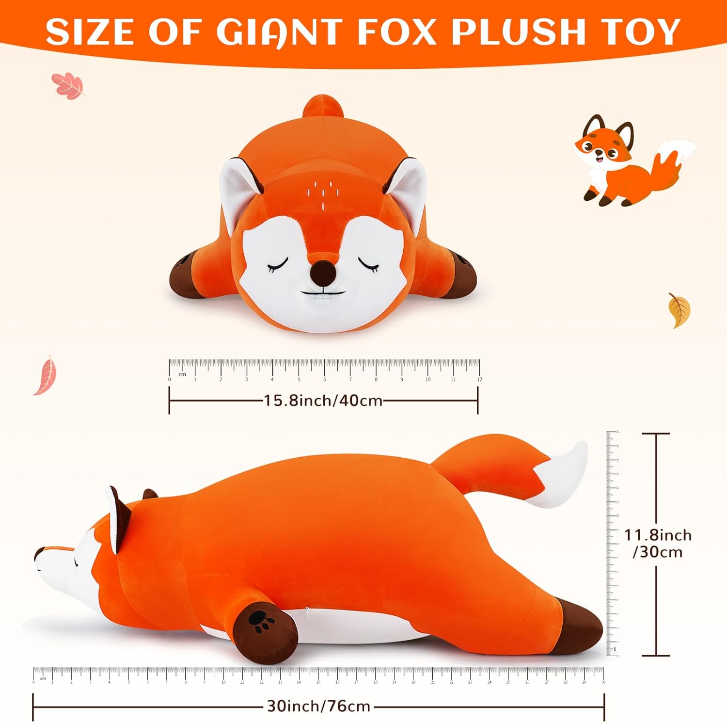 30'' Giant Foxy Plush Stuffed Animal- Fox Plush Pillow, Orange Fox Plushies, Large Sleeping Fox Plush Toy, Cute Hugging Plush Pillow, Room Decor Christmas Birthday Gifts for Kids Girls Boys - Image 2