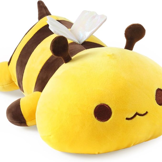 Cute Bee Plush, Soft Stuffed Animal Honey Bee Plush Toy Pillow for Kids (Yellow, 13")