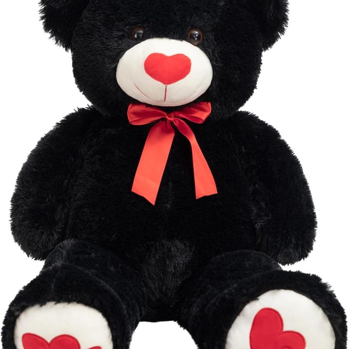 Big Teddy Bear Stuffed Animal Large Bear Plush with Red Heart for Girlfriend and Kids Holiday Toy Gift 36 inch Black