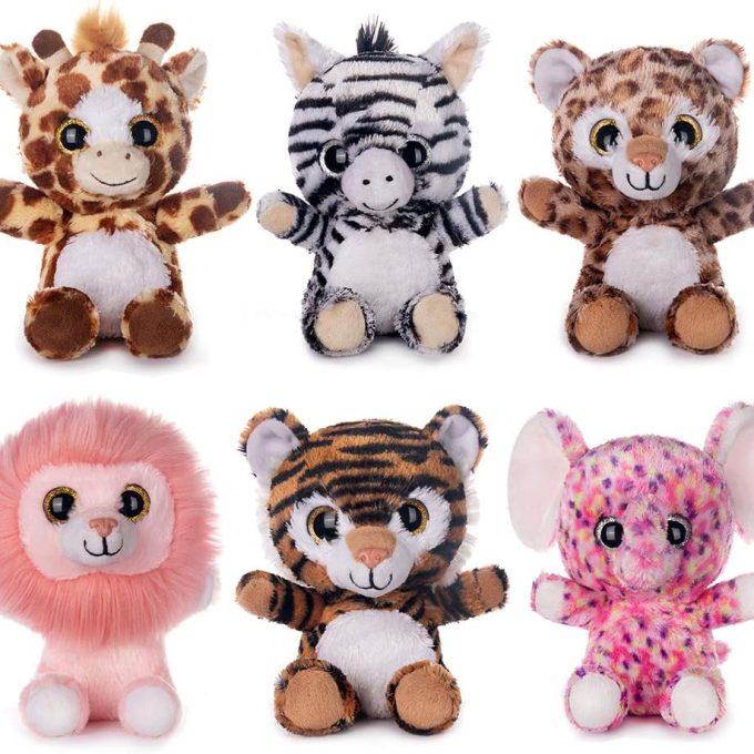7" Plush Toys Set Stuffed Animals Bundle of Forest Animal Toys Lion/Elephant/Zebra/Giraffe/Tiger/Leopard Stuffed Animals Pack of 6 for Babies Kids Girls Boys