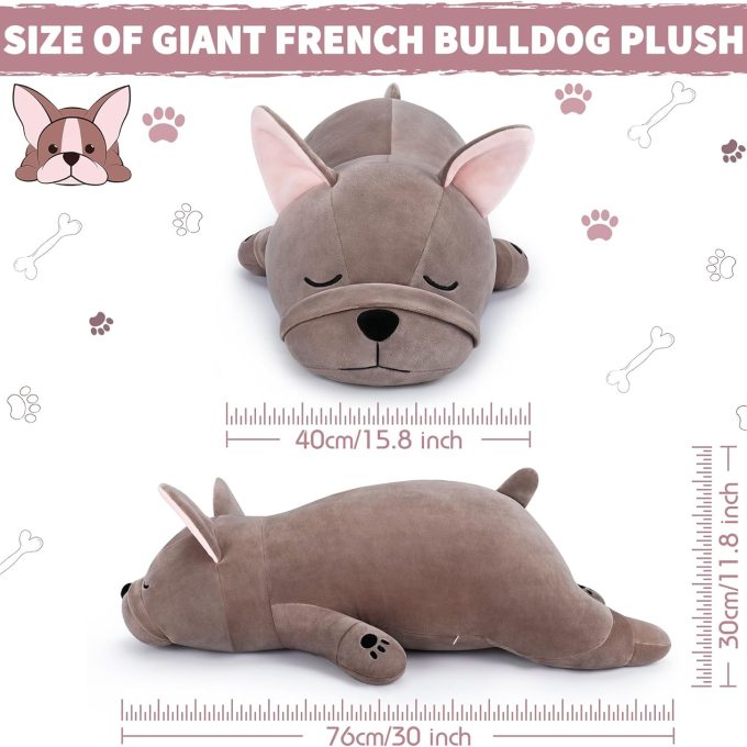 Auspicious beginning 30'' Giant French Bulldog Plush Stuffed Animal- French Bulldog Dog Plush Pillow Plushies, Large Sleeping Body Pillow Dog Plushie Toy, Christams Birthday Gifts for Kids Girls Boys