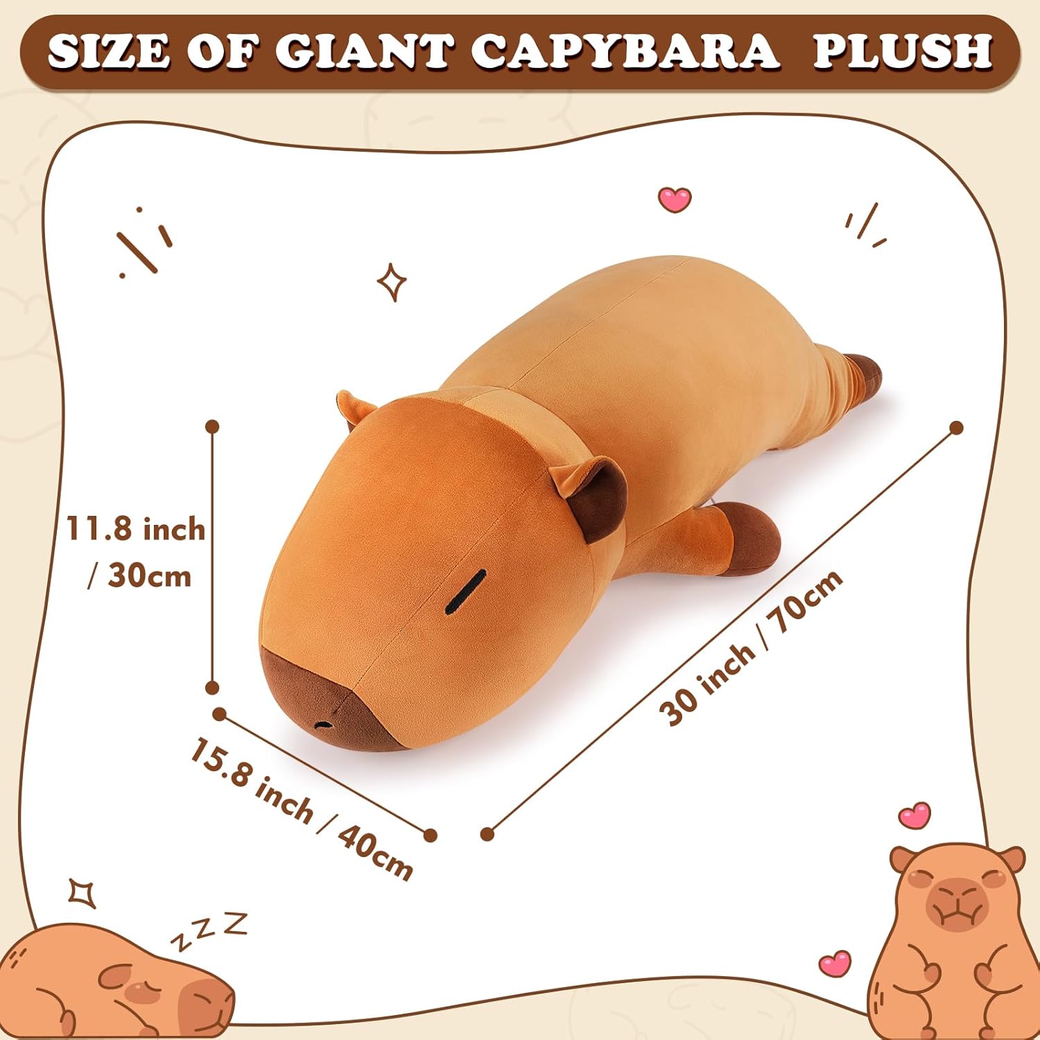 Auspicious beginning 30'' Giant Capybara Plush Stuffed Animal- Cute Capybara Plush Pillow Plushies, Large Sleeping Hugging Stuffed Animal, Cute Body Pillow Birthday Gifts for Kids Girls Boys - Image 2