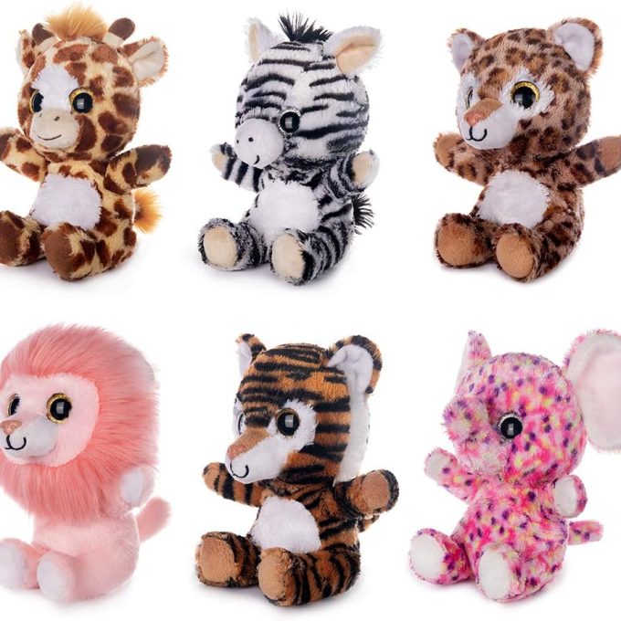 7" Plush Toys Set Stuffed Animals Bundle of Forest Animal Toys Lion/Elephant/Zebra/Giraffe/Tiger/Leopard Stuffed Animals Pack of 6 for Babies Kids Girls Boys