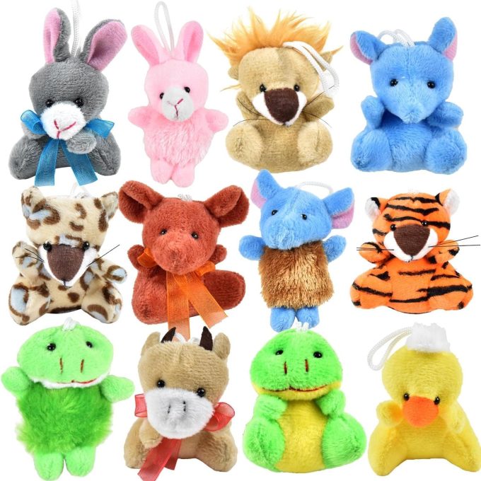 12 Pack Small Stuffed Animals, Mini Plush Keychain Exchange Gifts Pinata Stuffers Party Favors Bulk Toys Classroom Rewards Carnival Prizes for Kids