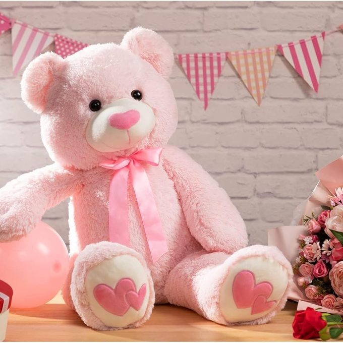 Giant Teddy Bear Stuffed Animal Large Bear Plush with Red Heart for Girlfriend and Kids Holiday Toy Gift 36 inch Pink