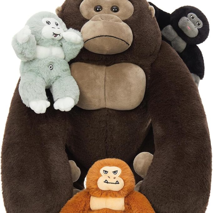 4Pcs Giant Gorilla Stuffed Animals -19.6" Large Brown Gorilla Plush with 3 Babies Stuffed Gorilla Inside, Soft and Cuddly Companion Plush Toy Gifts for Kids,Children,Boys,Girls