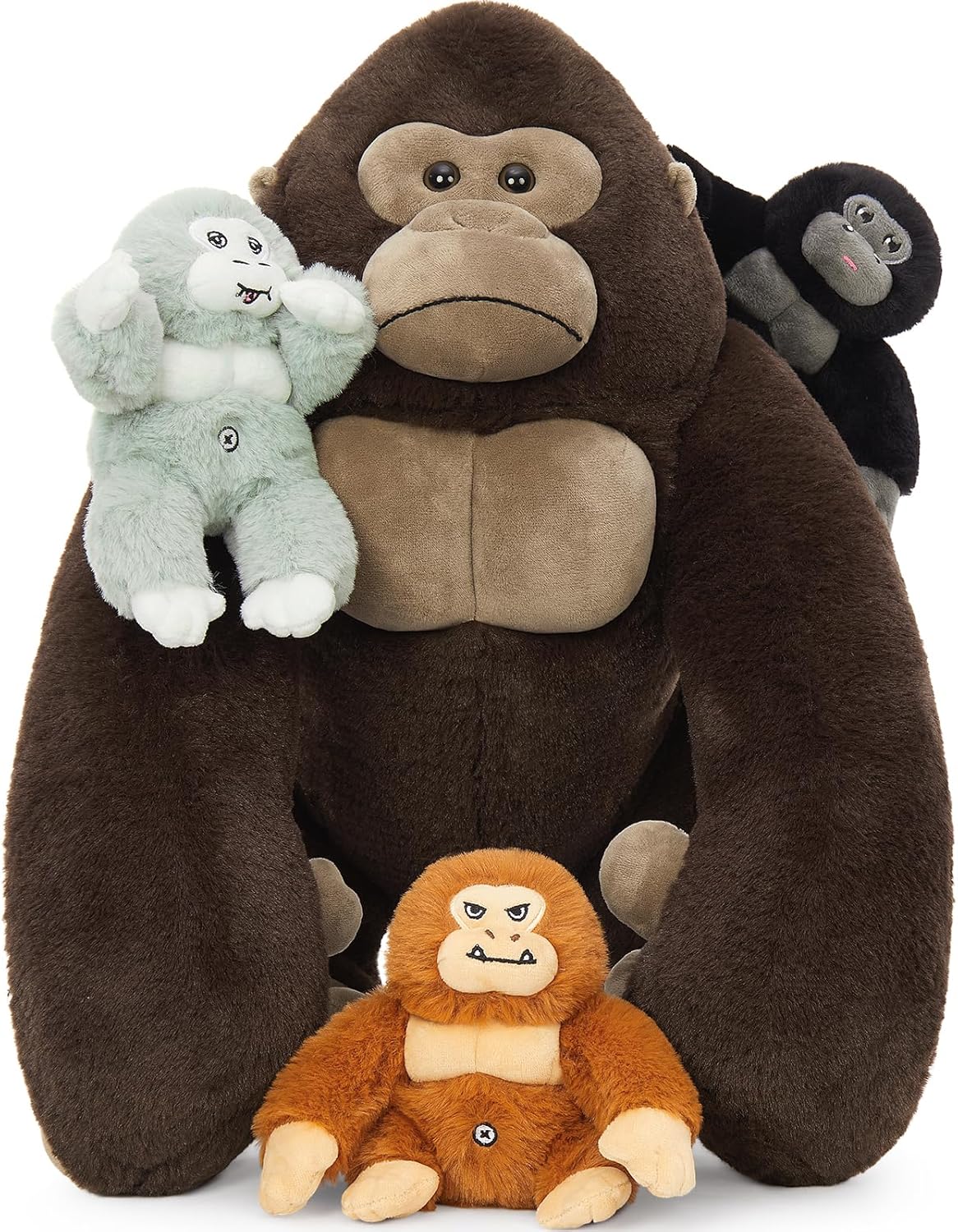 4Pcs Giant Gorilla Stuffed Animals -19.6" Large Brown Gorilla Plush with 3 Babies Stuffed Gorilla Inside, Soft and Cuddly Companion Plush Toy Gifts for Kids,Children,Boys,Girls