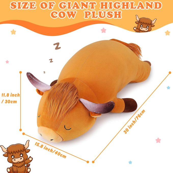 Auspicious beginning 30'' Giant Highland Cow Plush Stuffed Animal- Large Highland Cow Pillow Plushies, Sleeping Plush Toy,Hugging Stuffed Animal, Birthday Gifts for Kids Girls Boys