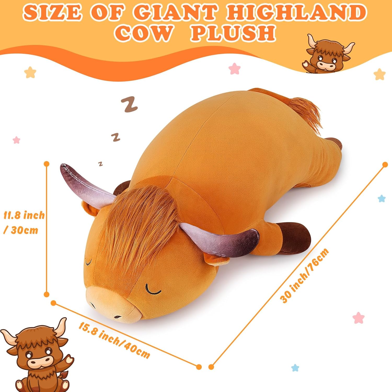 Auspicious beginning 30'' Giant Highland Cow Plush Stuffed Animal- Large Highland Cow Pillow Plushies, Sleeping Plush Toy,Hugging Stuffed Animal, Birthday Gifts for Kids Girls Boys - Image 2