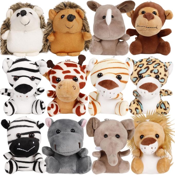 Small Stuffed Animals Bulk, 12 Pieces Cute Plushies, 4.5 Inch Mini Plush Toys, Treasure Box Toys for Classroom, Party Favors for Kids, Plush Keychain, Claw Machine Prizes